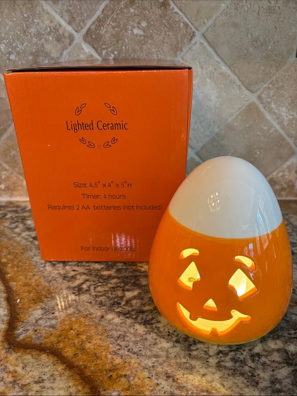 Candy Corn Jack-o'-Lantern Ceramic Accent Light -NWT
